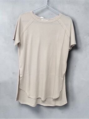 Zenana Outfitters Light Beige Short Sleeve Waffle Knit Tee
